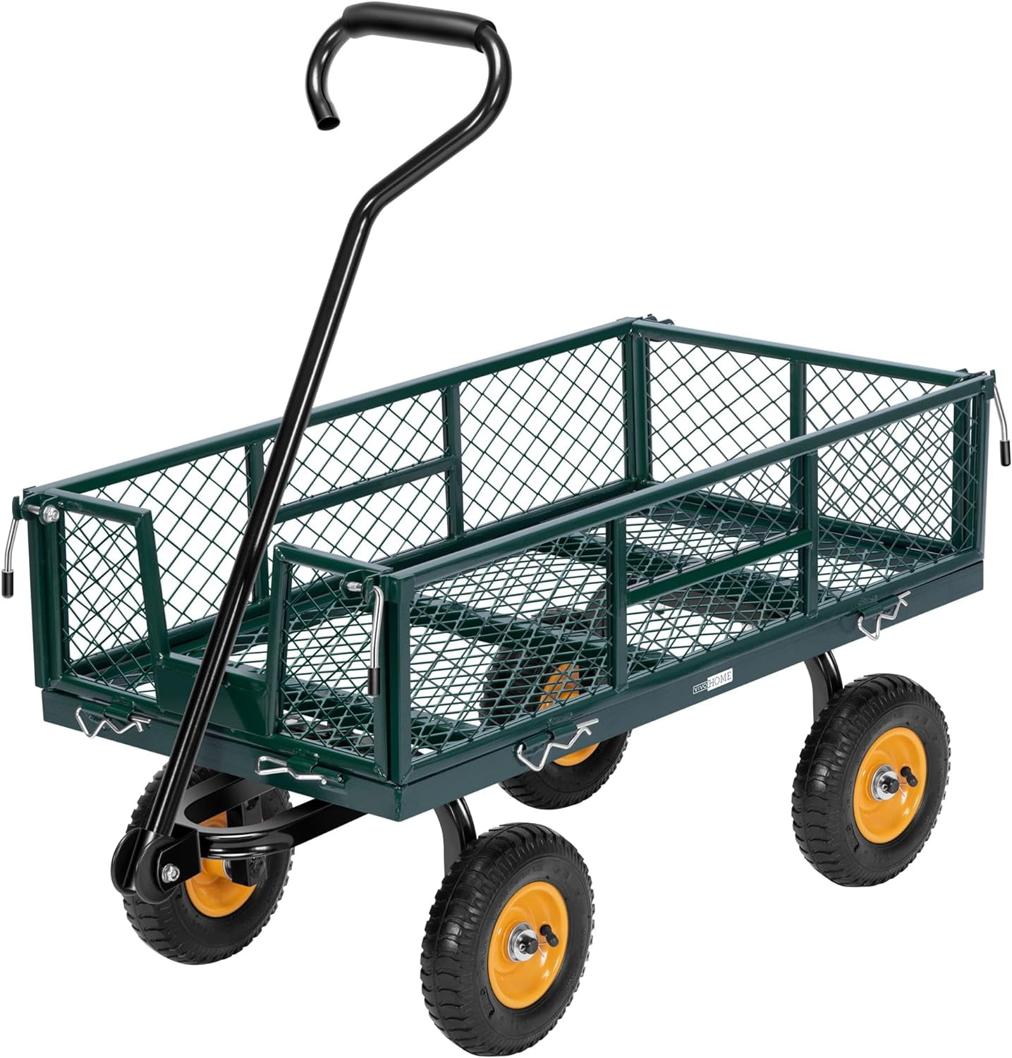 SPECSTAR Mesh Steel Garden Cart with Removable Sides, 34"×18" with 8 inch Wheels, 550 Lbs Capacity (Green)