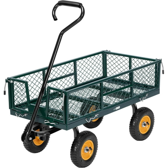 SPECSTAR Mesh Steel Garden Cart with Removable Sides, 34"×18" with 8 inch Wheels, 550 Lbs Capacity (Green)