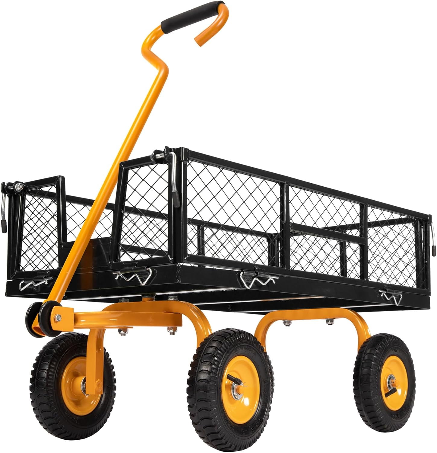 "SPECSTAR Large Yard Lawn Cart, 34""×18"" Metal Trolley, 550 Lbs Capacity, 8 inch Wheels (Black)"