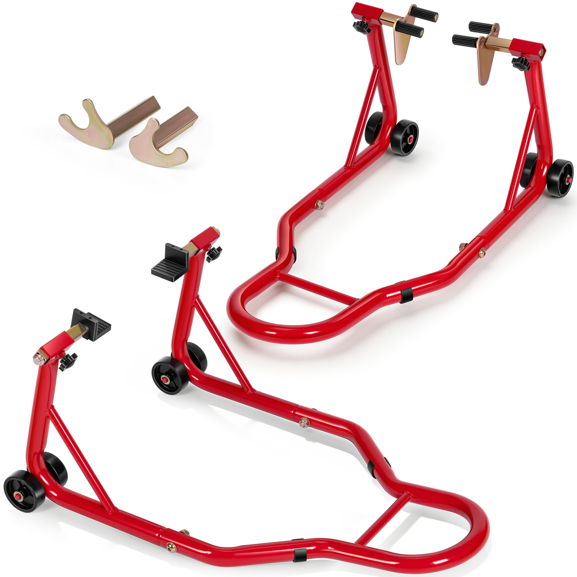 SPECSTAR Motorcycle Stand Lift,882 Lbs Capacity Heavy Duty Front Rear Combo Stand Lift with U+L Adjustable Swingarm Spool, For Most Suzuki Yamaha Honda Kawasaki Motorcycles,Red