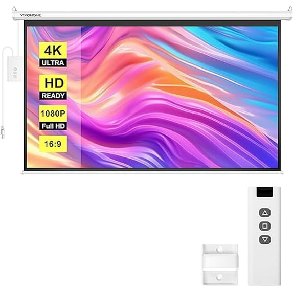 SPECSTAR Motorized Projector Screen with Remote, 16:9 100 Inch Auto Electric Projection Screen, HD 4K Movie Screen for Home Theater, Cinema, Office (87 x 49 White)