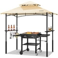 thumbnail image 1 of SPECSTAR 8' x 5' Grill Gazebo Canopy, Outdoor BBQ Gazebo Shelter with 2 Side Shelves & Double-Tiered Top, Beige, 1 of 8