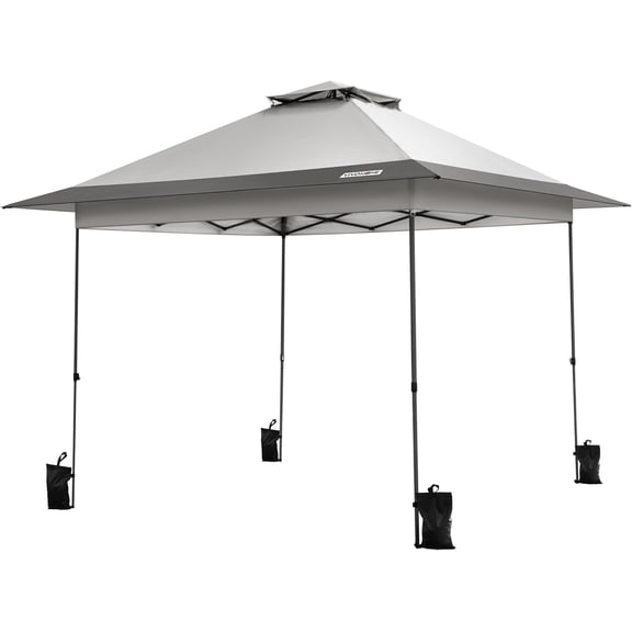 SPECSTAR 10x10ft Pop Up Gazebo One Push Setup Canopy Tent Heavy Duty with Wheel Carry Bag and 4 Sandbags,2 Tiers Roof for Patio Garden Backyard, Gray