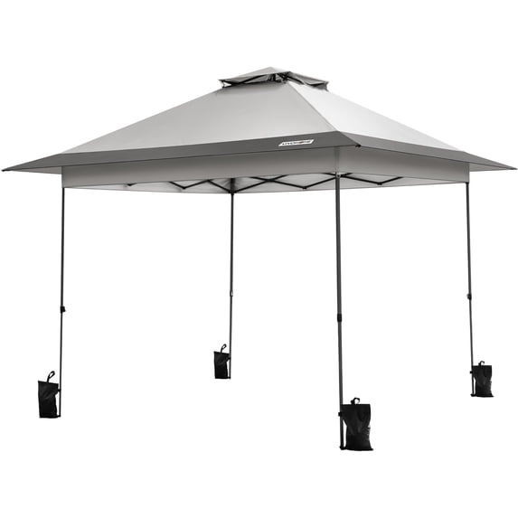 SPECSTAR 10x10ft Pop Up Gazebo One Push Setup Canopy Tent Heavy Duty with Wheel Carry Bag and 4 Sandbags,2 Tiers Roof for Patio Garden Backyard, Gray