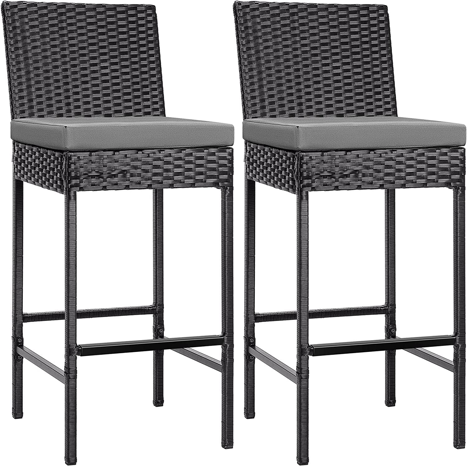 SPECSTAR High Height Outdoor Wicker Bar Stools Set of 2, Patio Rattan Chairs with Cushions