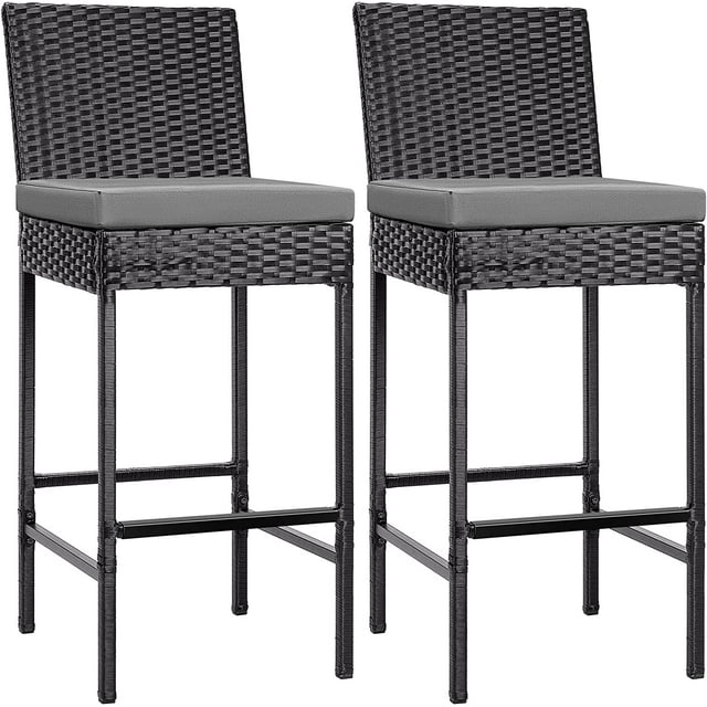SPECSTAR High Height Outdoor Wicker Bar Stools Set of 2, Patio Rattan