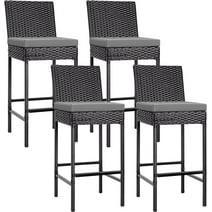 SPECSTAR Outdoor Wicker Bar Stools Set of 4, Patio Rattan Furniture with Cushions, Black