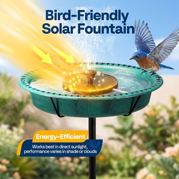 SPECSTAR Oval Bird Bath with Solar Fountain for Outside, Weather-Resistant ABS Birdbath Bowl with Solar Powered Pump, Metal Ground Stake for Outdoor, Garden, 1.3 Gallons, Green