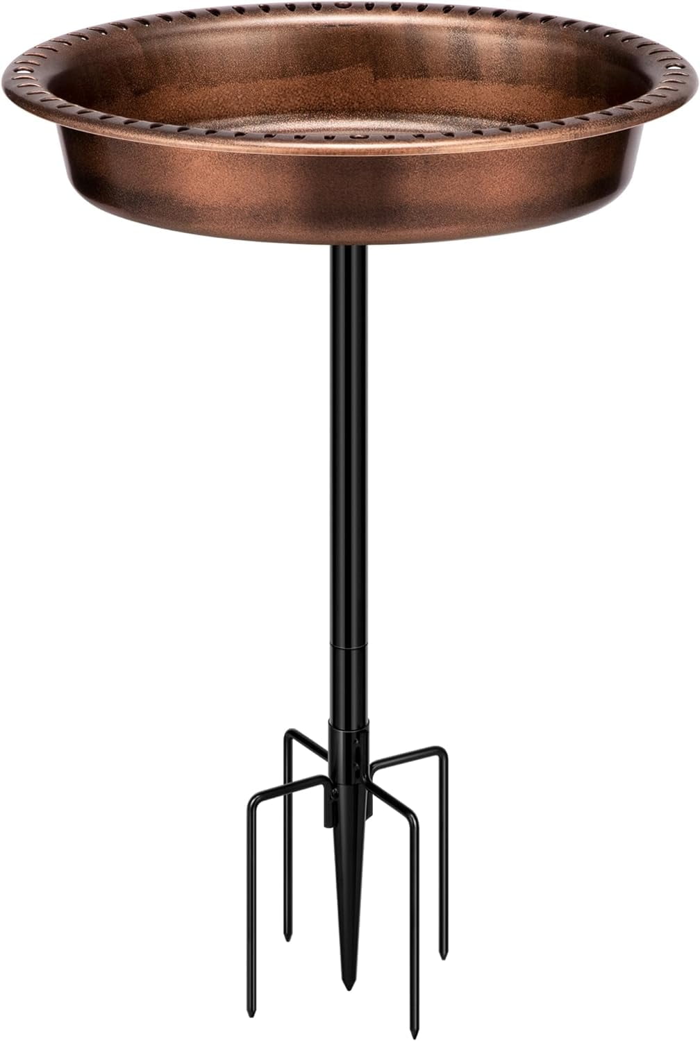 SPECSTAR Oval Polyresin Bird Bath Bowl with Metal Stake, 29 inch Height Outdoor Freestanding Birdfeeder, Capacity 1.3 Gallons, 5-Pronged Base, Bronze