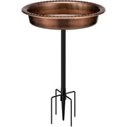 SPECSTAR Oval Polyresin Bird Bath Bowl with Metal Stake, 29 inch Height Outdoor Freestanding Birdfeeder, Capacity 1.3 Gallons, 5-Pronged Base, Bronze