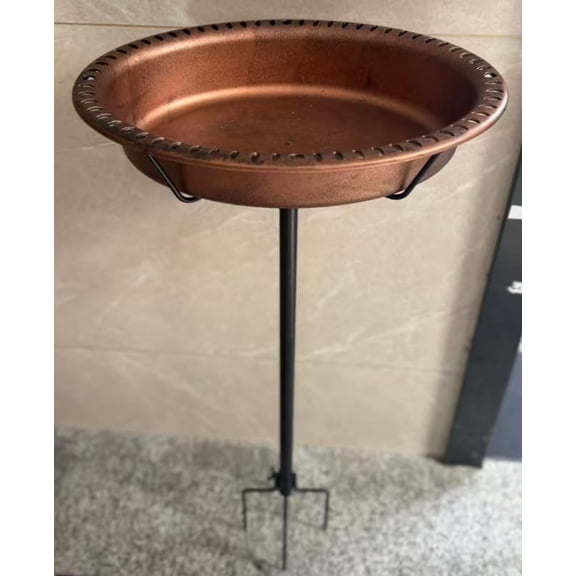 SPECSTAR Oval Bird Bath Bowl with Metal Stake, Outdoor Freestanding Birdfeeder, Capacity 1.3 Gallons, 4-Pronged Base, Bronze