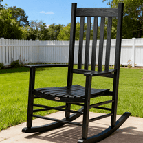 SPECSTAR Oversized Wooden Rocking Chair with Anti-Slip Strips for Noise Reduction, Suitable for Indoor, Porch, Garden, Black