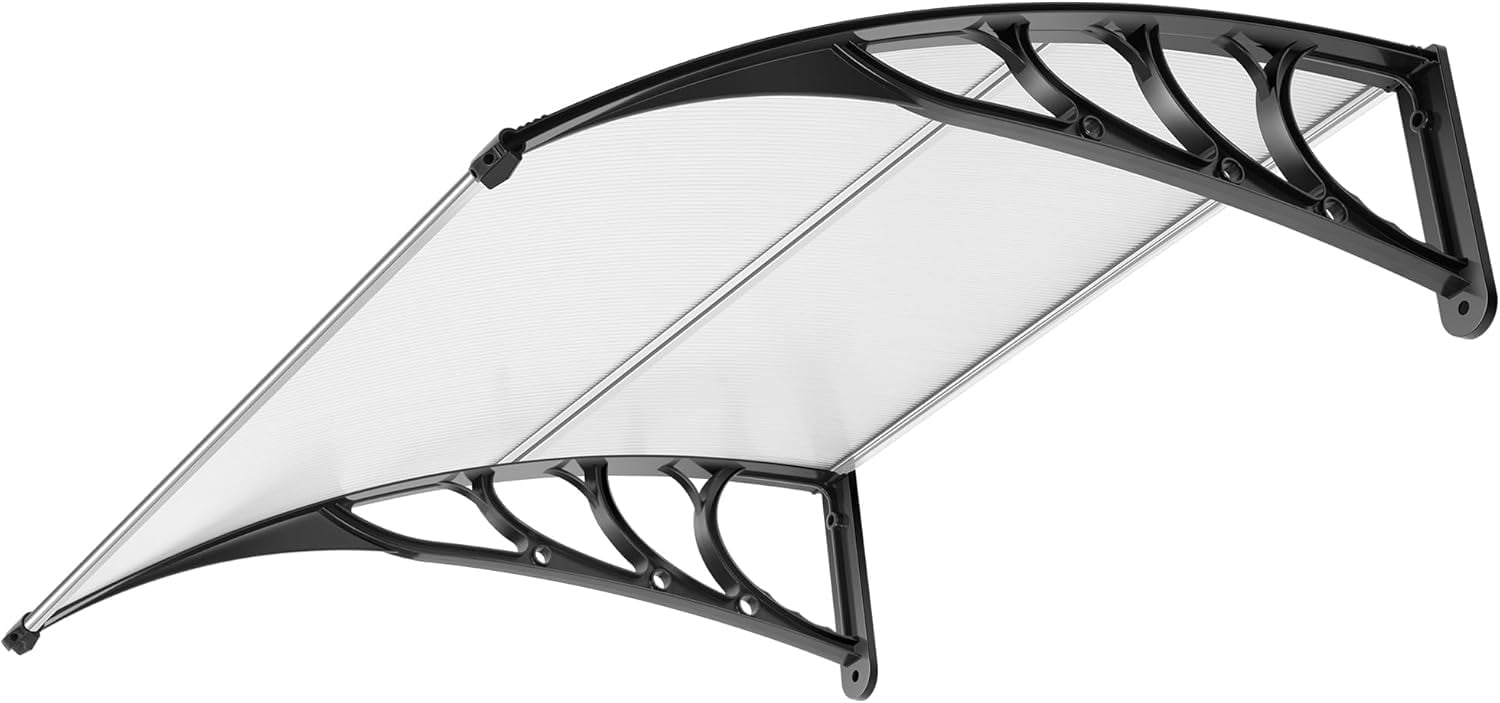 SPECSTAR Polycarbonate Window Door Awning Spliced Canopy Transparent with Black Bracket 40 Inch x 40 Inch