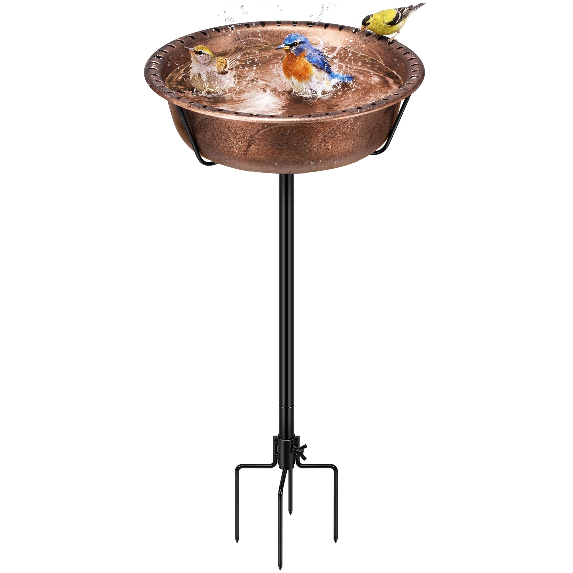 SPECSTAR Bird Bath for Outside, Outdoor 13'' Birdbath Bowl with Metal Ground Stake, Weather-Resistant ABS Bird Bath and Feeder for Garden, 1.45 Gallons, Bronze
