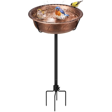 SPECSTAR Bird Bath for Outside, Outdoor 13'' Birdbath Bowl with Metal Ground Stake, Weather-Resistant ABS Bird Bath and Feeder for Garden, 1.45 Gallons, Bronze