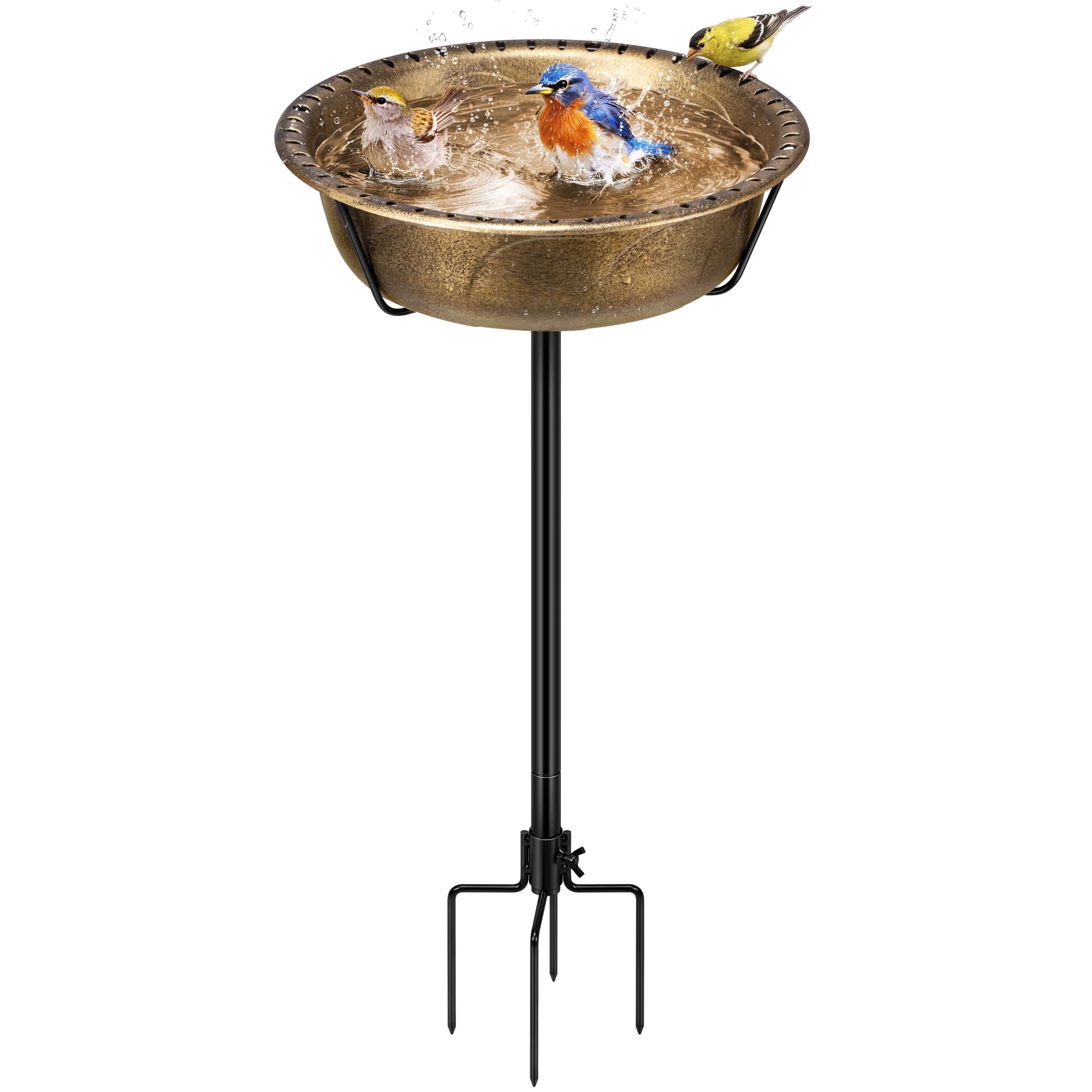 SPECSTAR Bird Bath for Outside, Outdoor 13'' Birdbath Bowl with Metal Ground Stake, Weather-Resistant ABS Bird Bath and Feeder for Garden, 1.45 Gallons, Copper