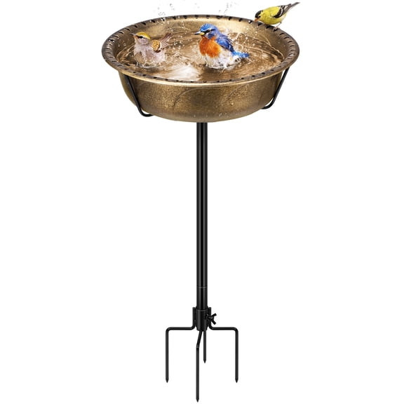 SPECSTAR Bird Bath for Outside, Outdoor 13'' Birdbath Bowl with Metal Ground Stake, Weather-Resistant ABS Bird Bath and Feeder for Garden, 1.45 Gallons, Copper