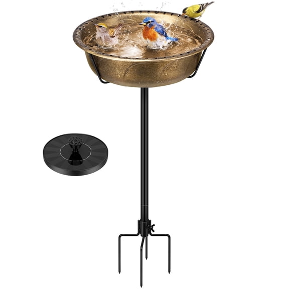 SPECSTAR Bird Bath with Solar Fountain for Outside, Weather-Resistant ABS Birdbath Bowl with Solar Powered Pump, Metal Ground Stake for Outdoor, Garden, 1.45 Gallons, Copper