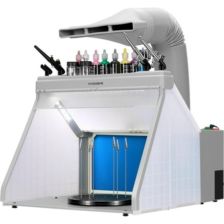 SPECSTAR Portable Airbrush Paint Spray Booth Kit with 3 LED Lights, Paint and Spray Gun Racks, Turn Table and Filter Hose Airbrush Booth for Painting Model Craft Model Craft