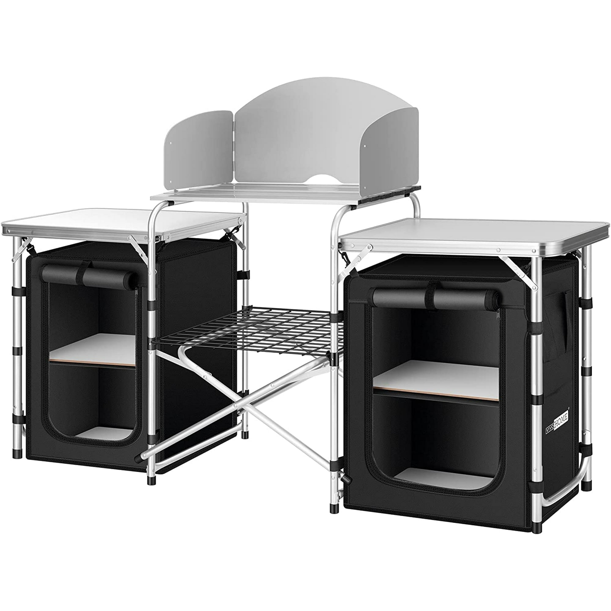 SPECSTAR Portable Camping Kitchen Station with Storage Organizer, 2 Side Tables, Outdoor Folding Cook Station for BBQ, Picnics
