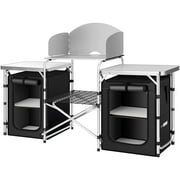 SPECSTAR Portable Camping Kitchen Station with Storage Organizer, 2 Side Tables, Outdoor Folding Cook Station for BBQ, Picnics