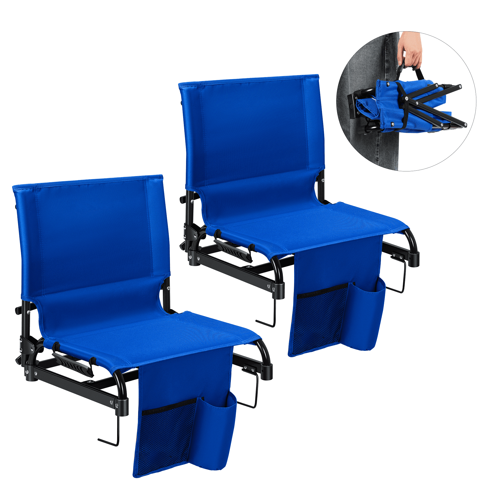 SPECSTAR Portable Folding Stadium Seat for Bleachers, 2Pack Bleacher Chair Padded Cushion with Back Support, Waterproof & Lightweight Chair with Cup Holder2 Pack, 350lb Capacity