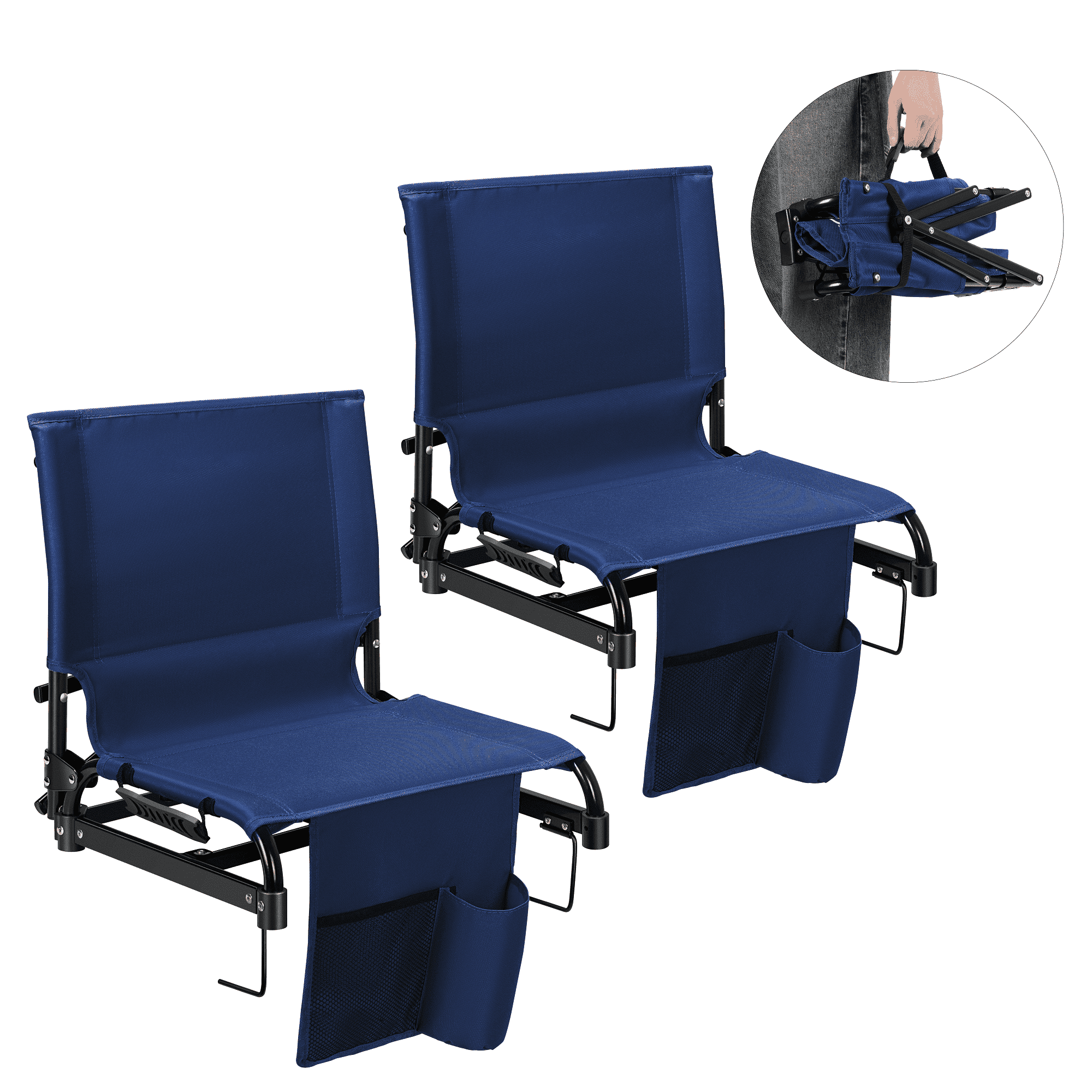 SPECSTAR Portable Folding Stadium Seat for Bleachers,Bleacher Chair Padded Cushion with Back Support, Waterproof & Lightweight Chair with Cup Holder 2 Pack , 350lb Capacity,Gray