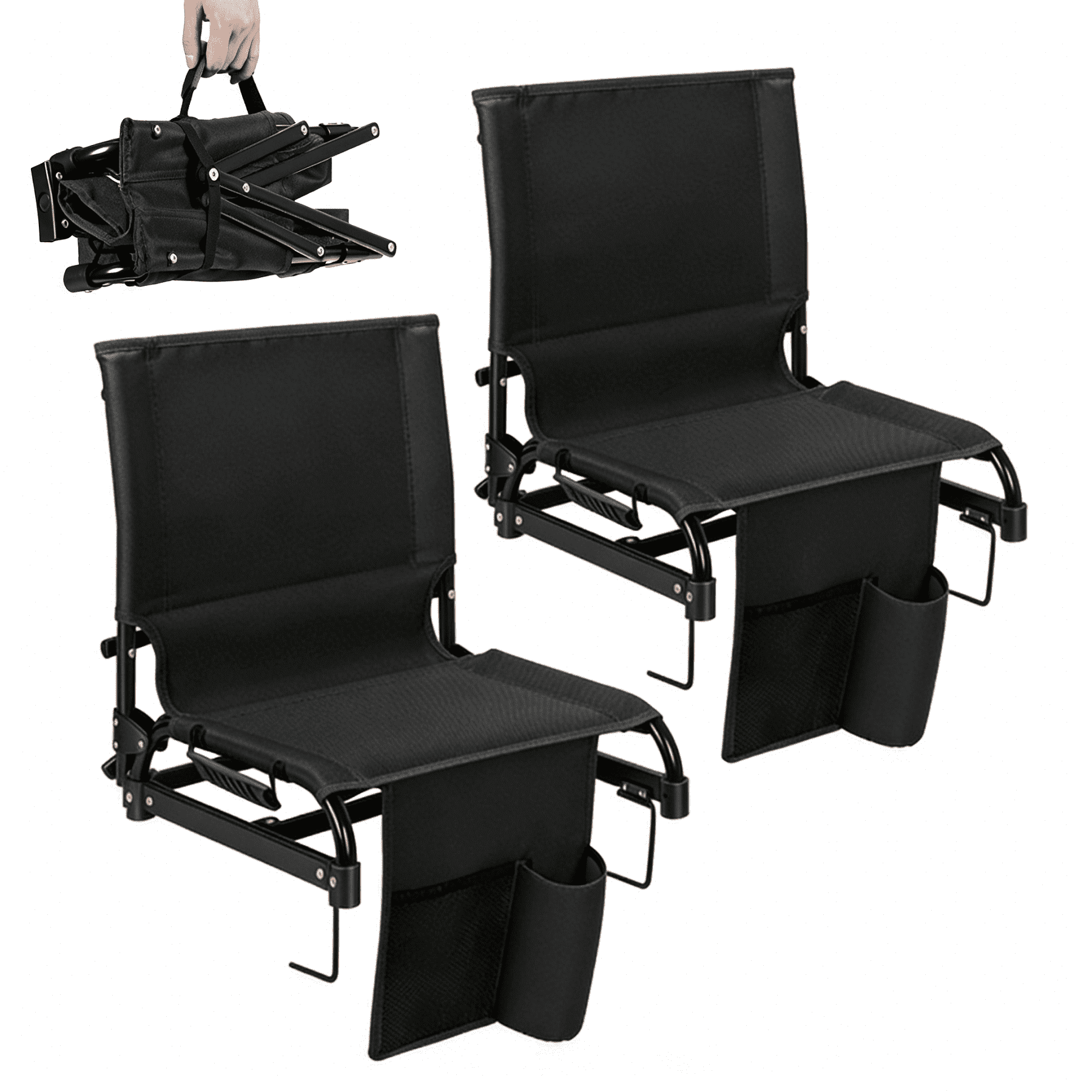 SPECSTAR Portable Folding Stadium Seat for Bleachers, Padded Cushion with Back Support, Waterproof & Lightweight Chair with Cup Holder 2 Pack, 350lb Capacity