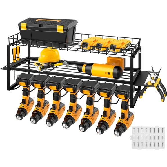 SPECSTAR Power Tool Organizer, Wall Mount 3 Layers with 7 Drill Holders Storage Rack