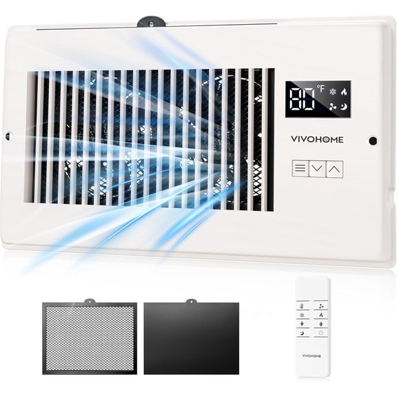 SPECSTAR Quiet Register Booster Fan with Opening 6" x 10" - Smart Thermostat, 10-Speed Control, Removable Dust-proof Mesh & Register Blocker, White