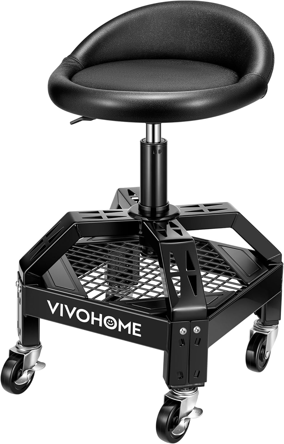 Black Adjustable Height Rolling Garage Stool with Tool Tray