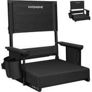SPECSTAR Height Adjustable High Back Stadium Seat with Back Support and Cushion, Portable Bleacher Chair with Cup Holder and Shoulder Strap, Black