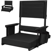 SPECSTAR Height Adjustable High Back Stadium Seat with Back Support and Cushion, Portable Bleacher Chair with Cup Holder and Shoulder Strap, Black