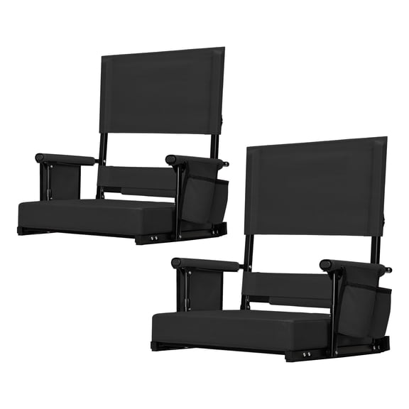 SPECSTAR 2-Pack Height Adjustable High Back Stadium Seats w/ Cup Holder, Black