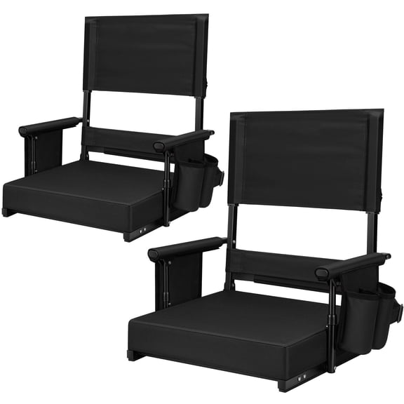 VIVOHOME 2-Pack Height Adjustable High Back Stadium Seats w/ Cup Holder, Black