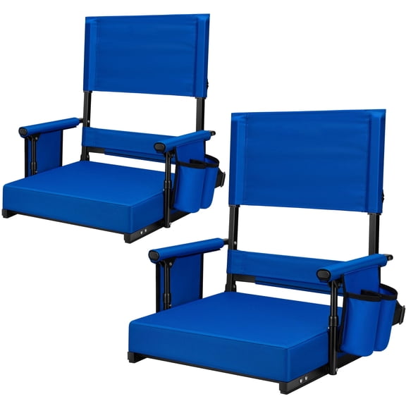 VIVOHOME 2-Pack Height Adjustable High Back Stadium Seats w/ Cup Holder, Blue