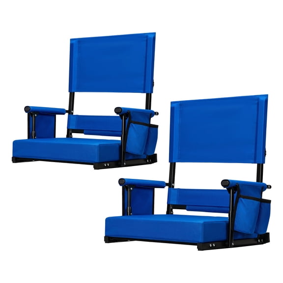 SPECSTAR 2-Pack Height Adjustable High Back Stadium Seats w/ Cup Holder, Blue