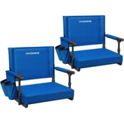 SPECSTAR Stadium Seats with Back Support and Cushion, 2 Pack Portable Bleacher Chairs with Cup Holder and Shoulder Strap
