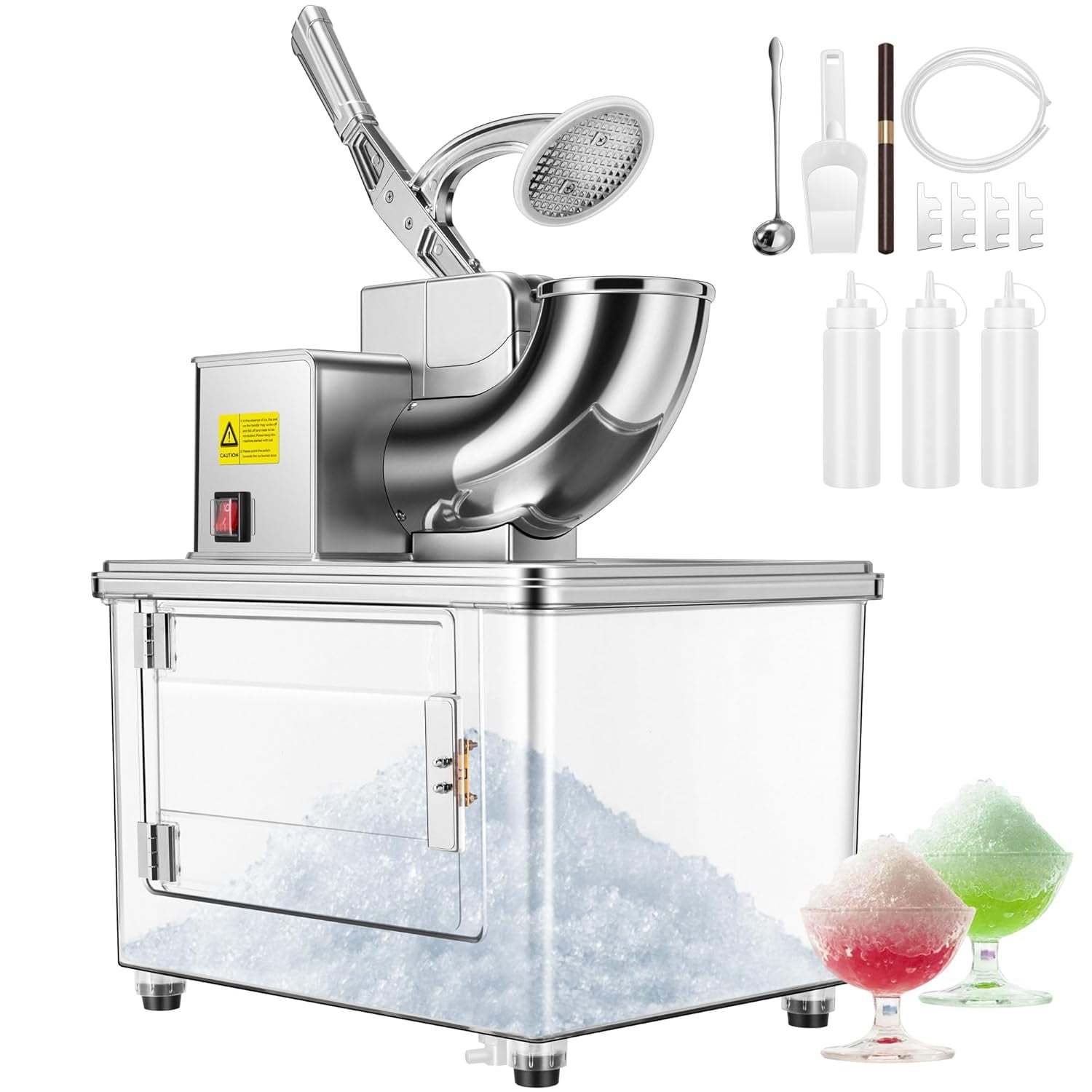SPECSTAR Commercial Ice Crusher Shaver with Four Blades, Electric Snow Cone Maker Machine, 350W Shaved Ice Machine with Safety Switch for Both Home and Commercial Use, 660lbs/hr