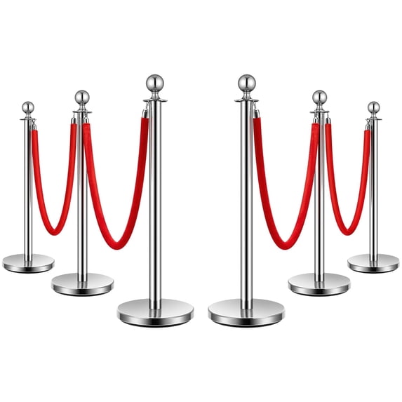 Red Crowd Control Post SPECSTAR Stainless Steel Stanchion Post Queue 6PCS Pole w/ 4 Red Velvet ...