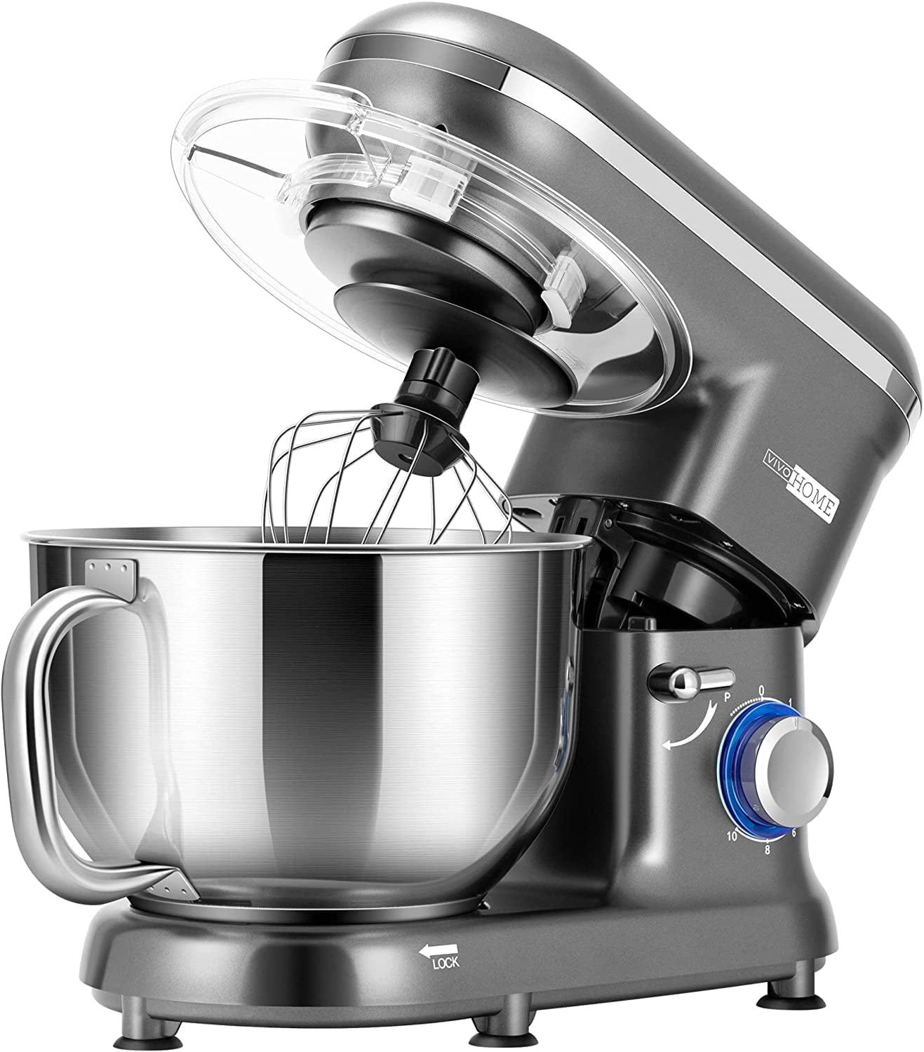 SPECSTAR Stand Mixer, 660W 10 Speed 6 Quart Tilt-Head Kitchen Electric Food Mixer with Beater, Dough Hook, Wire Whip and Egg Separator, Gray
