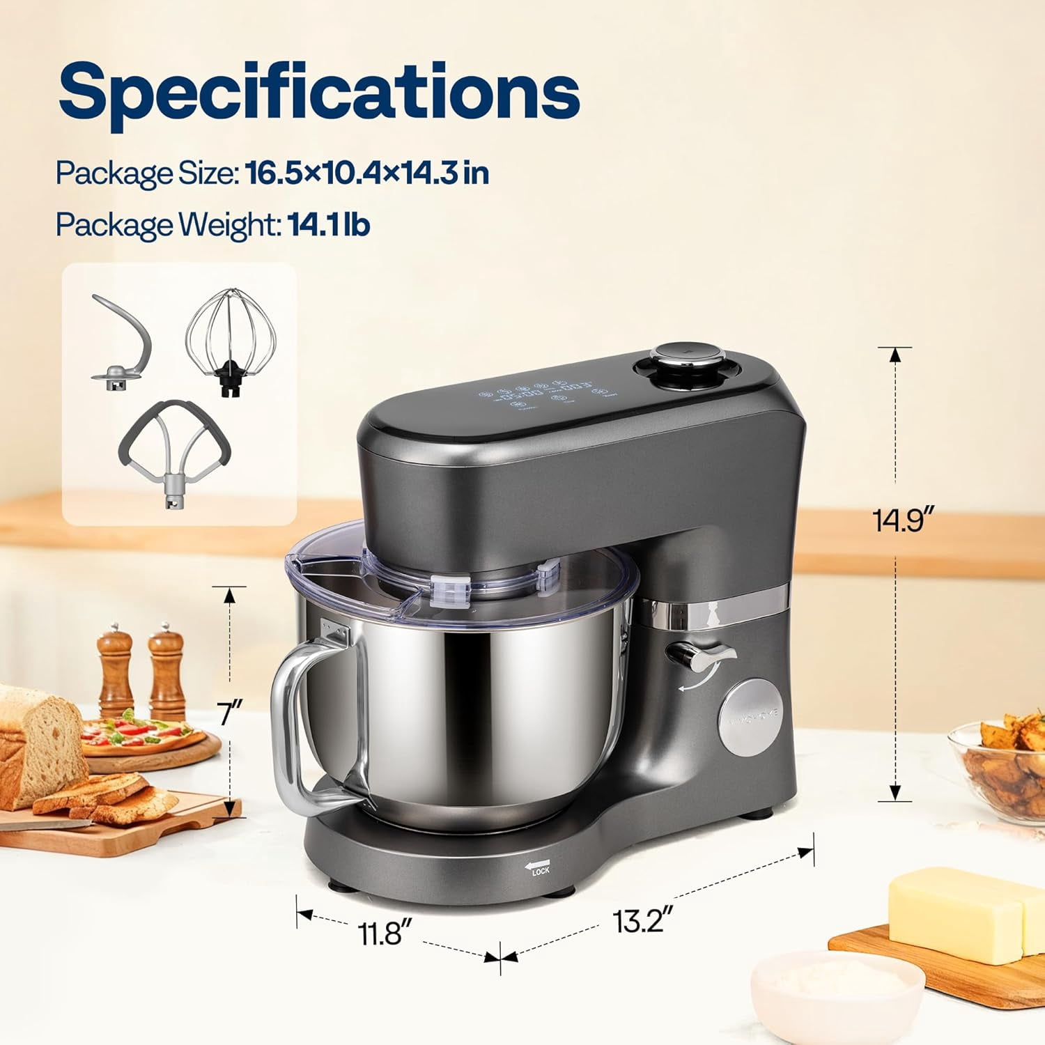SPECSTAR Stand Mixer with Fermentation, One-Touch Presets Electric Dough Mixer with 6 Qt Bowl, Kitchen Standing Mixer for Baking, Cake with Flex Edge Beater, Bread Hook, Whisk, Gray