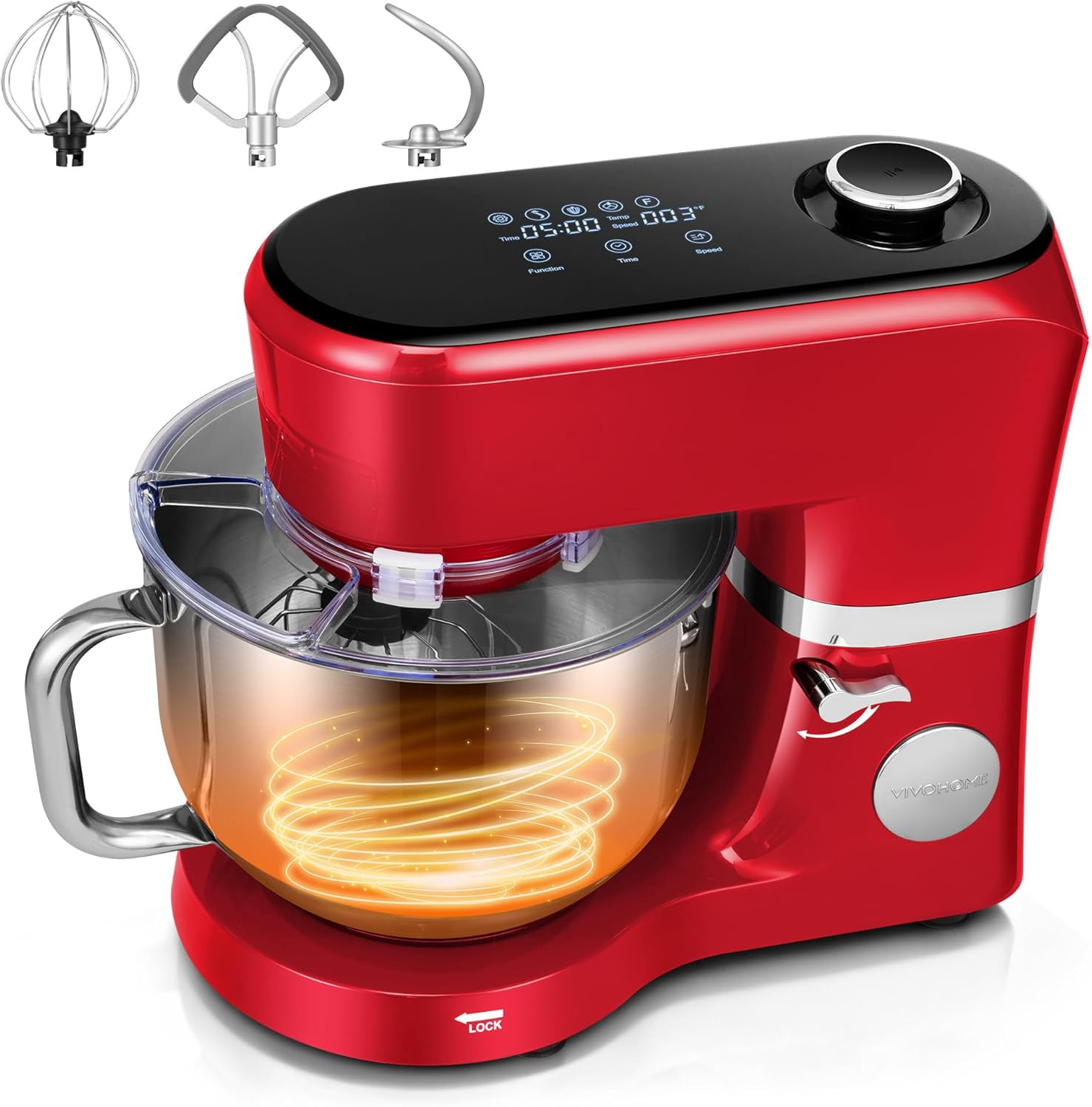 SPECSTAR Stand Mixer with Fermentation, One-Touch Presets Electric Dough Mixer with 6 Qt Bowl, Kitchen Standing Mixer for Baking, Cake with Flex Edge Beater, Bread Hook, Whisk, Red