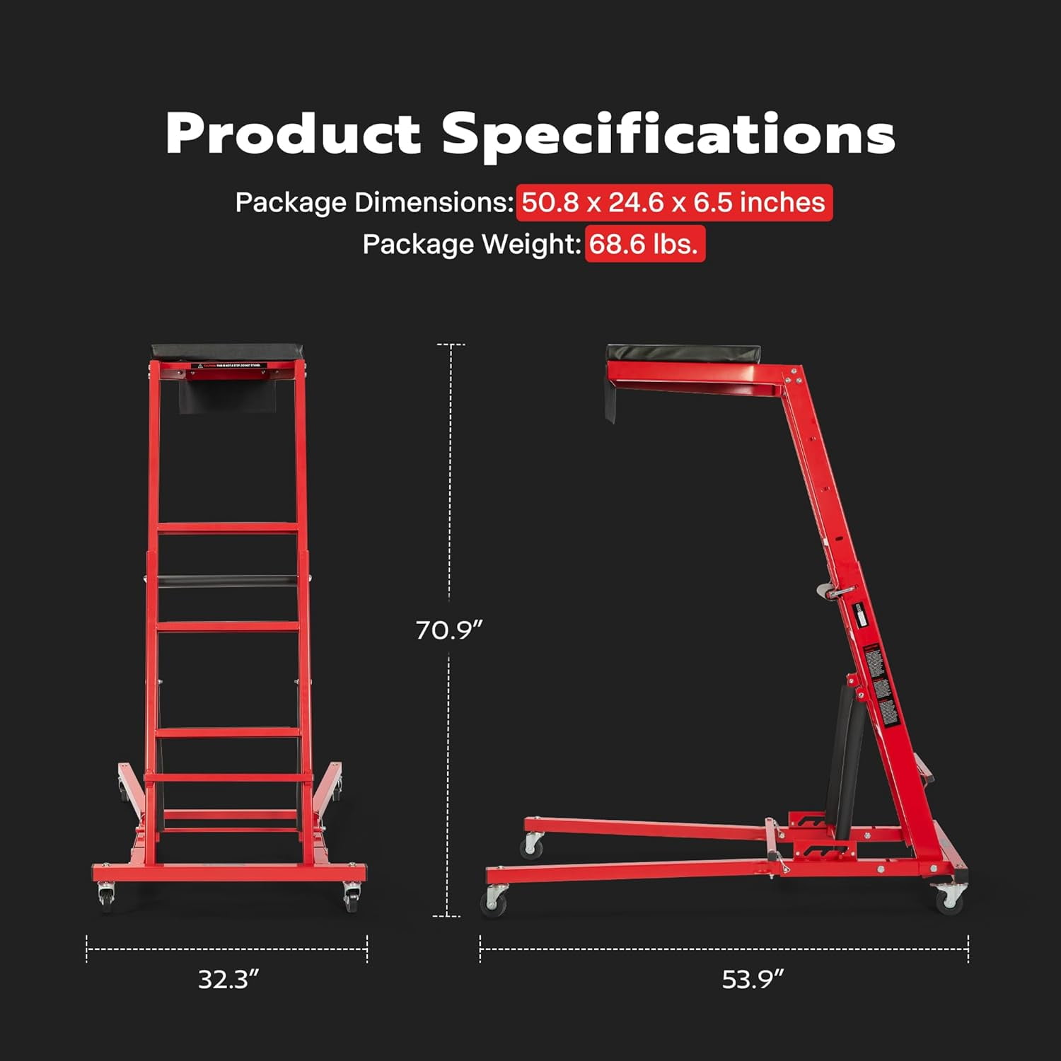 SPECSTAR Topside Automotive Engine Creeper, 46" to 71" Adjustable Height, 400LBS Capacity, with Leather Cushion and 4 Swivel Casters