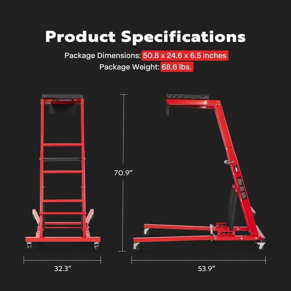 SPECSTAR Topside Automotive Engine Creeper, 46" to 71" Adjustable Height, 400LBS Capacity, with Leather Cushion and 4 Swivel Casters