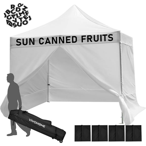 SPECSTAR White Commercial Tent 10' x 10' Instant Pop-up Straight Leg Canopy with Sidewalls & DIY Alphabet