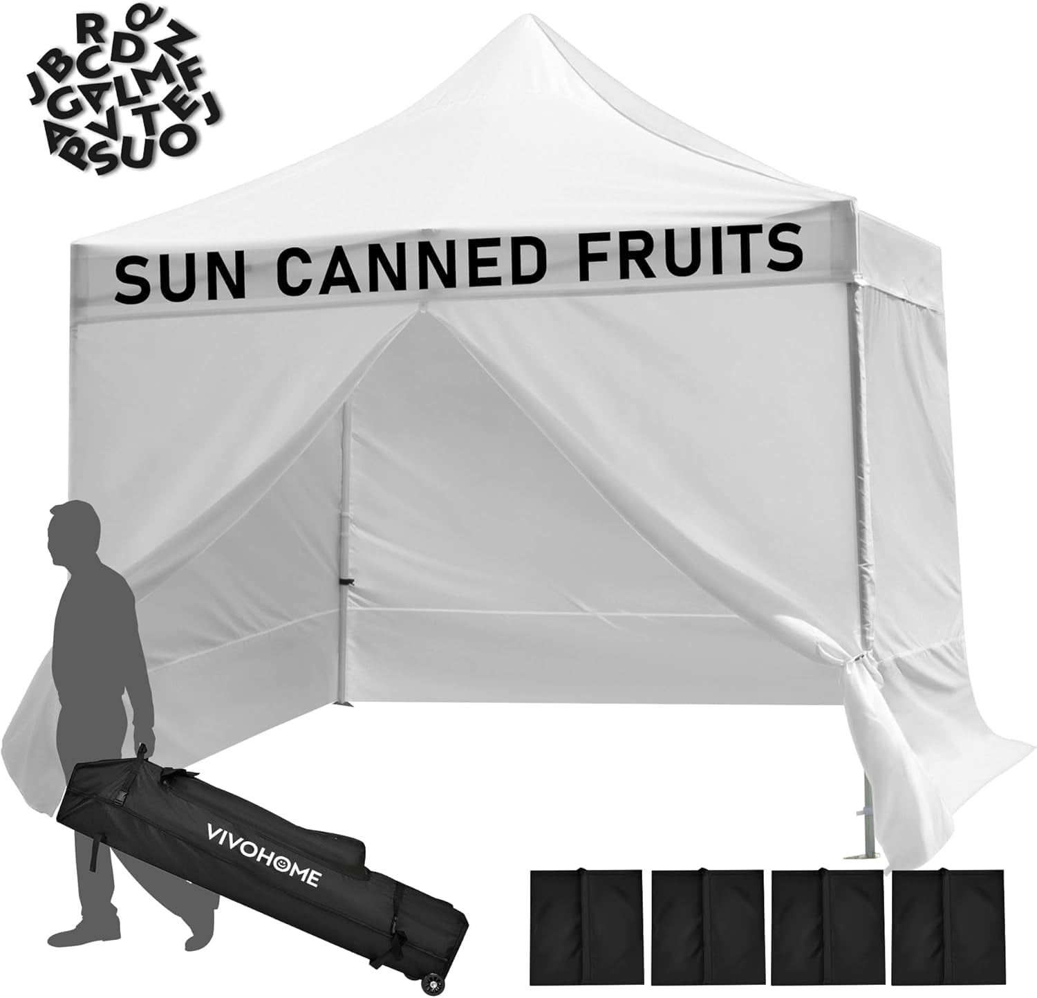 SPECSTAR White Commercial Tent 10' x 10' Instant Pop-up Straight Leg Canopy with Sidewalls & DIY Alphabet
