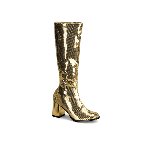 SPECTACUL-300SQ, Block Heel Sequins Knee Boot