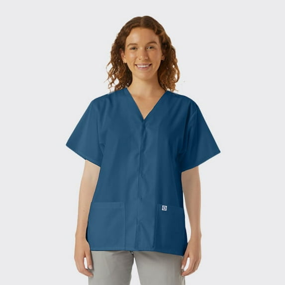 SPECTRUM UNIFORMS Scrub Tops Tunic Tops with Snap Front Women V-Neck Soft Fabric Ideal for Medical Professionals, Hospital and Lab Work Wear Caribbean Blue