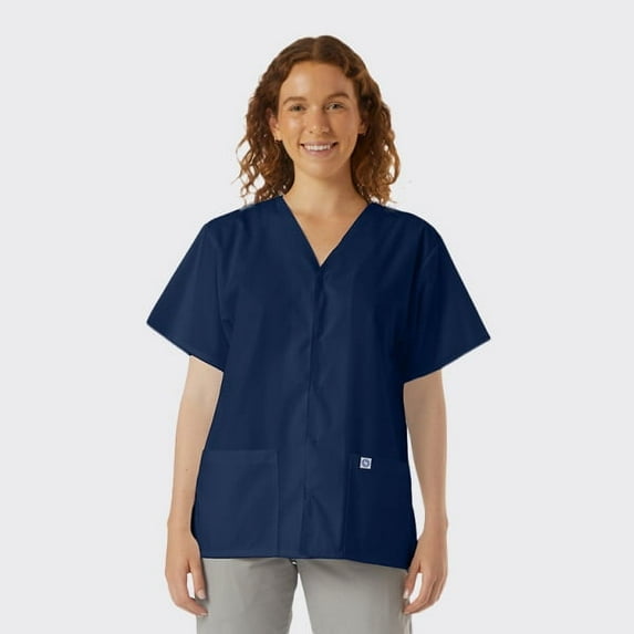 SPECTRUM UNIFORMS Scrub Tops Tunic Tops with Snap Front Women V-Neck Soft Fabric Ideal for Medical Professionals, Hospital and Lab Work Wear Navy Blue